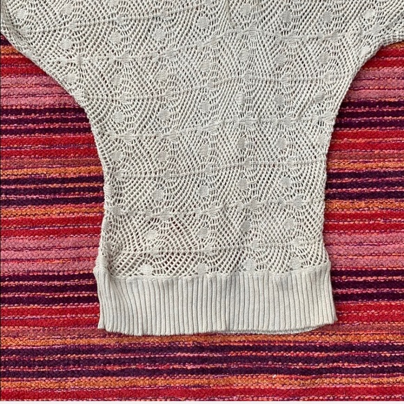 Boutique Brown Sweater with White Flower Lapel, Boho Angel Sleeve Sweater - Picture 4 of 8